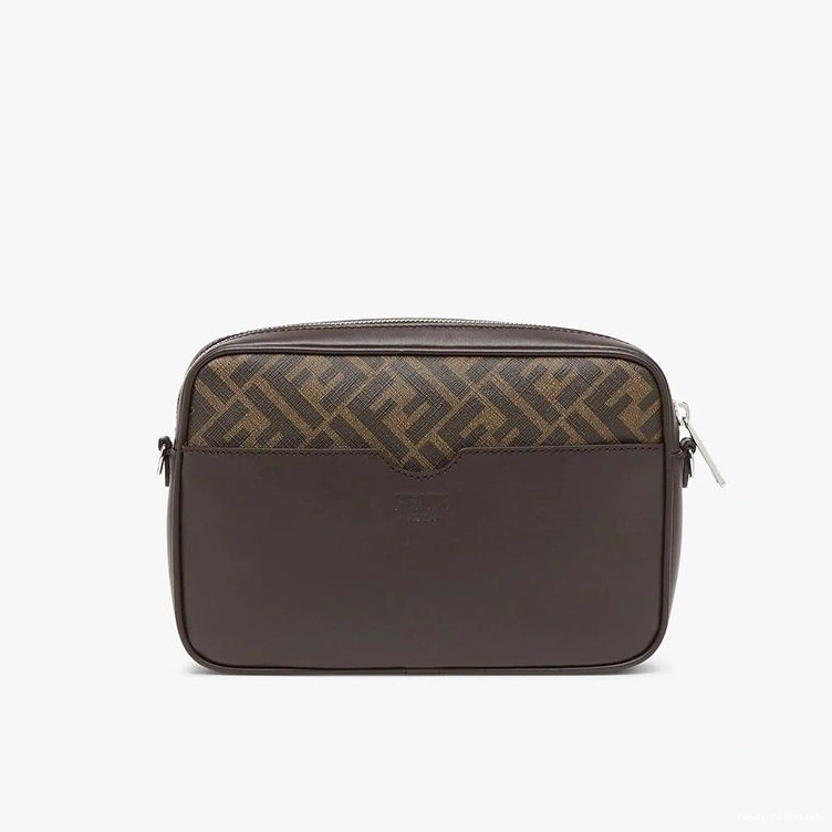 Vintage HOT FF Compact Fendi Logo ROMA Fabric Motif Camera Brown In Case 0812